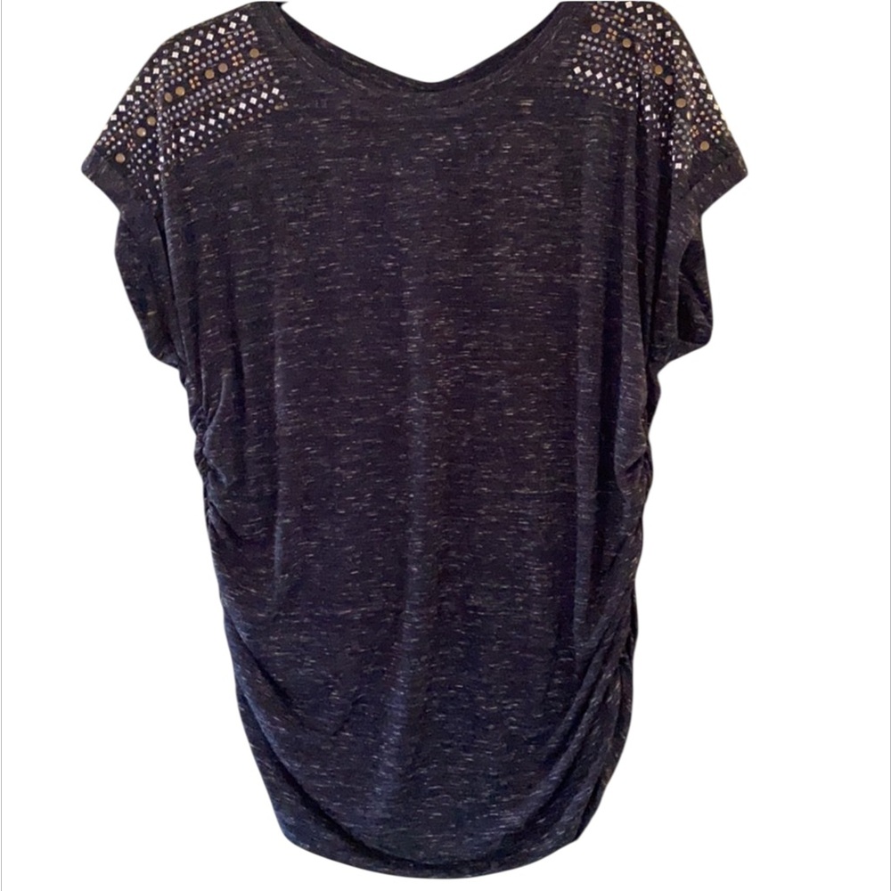 Cato tunic top Gathered sides Embellished Black Heather Brass Silver Studs Large